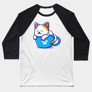 Sleeping Cat and Coffee Kawaii - Cute Baseball T-Shirt